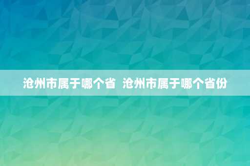 沧州市属于哪个省  沧州市属于哪个省份