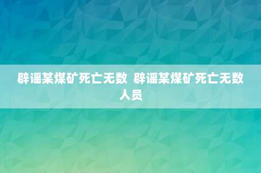 辟谣某煤矿死亡无数  辟谣某煤矿死亡无数人员