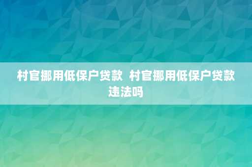 村官挪用低保户贷款  村官挪用低保户贷款违法吗