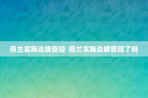 荷兰实施边境管控  荷兰实施边境管控了吗