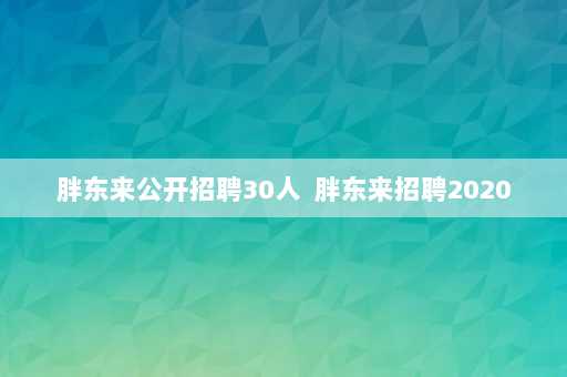 胖东来公开招聘30人  胖东来招聘2020