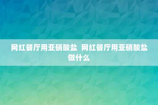 网红餐厅用亚硝酸盐  网红餐厅用亚硝酸盐做什么