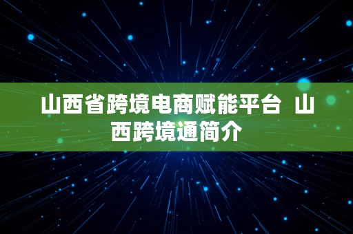 山西省跨境电商赋能平台  山西跨境通简介