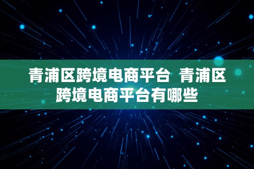 青浦区跨境电商平台  青浦区跨境电商平台有哪些