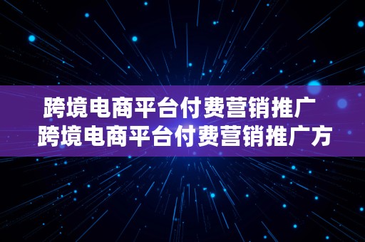 跨境电商平台付费营销推广  跨境电商平台付费营销推广方案