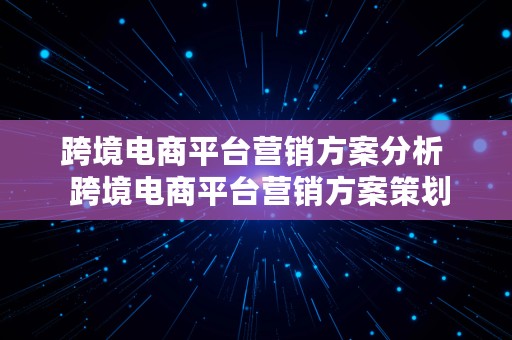 跨境电商平台营销方案分析  跨境电商平台营销方案策划