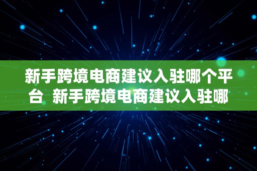 新手跨境电商建议入驻哪个平台  新手跨境电商建议入驻哪个平台呢