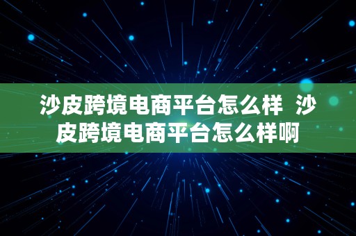 沙皮跨境电商平台怎么样  沙皮跨境电商平台怎么样啊