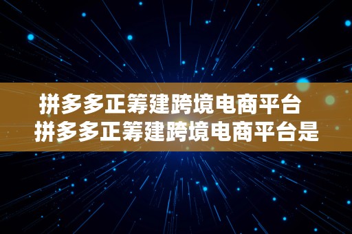 拼多多正筹建跨境电商平台  拼多多正筹建跨境电商平台是真的吗