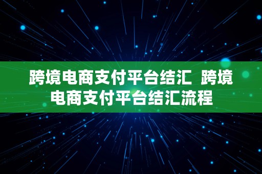 跨境电商支付平台结汇  跨境电商支付平台结汇流程