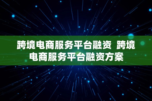 跨境电商服务平台融资  跨境电商服务平台融资方案