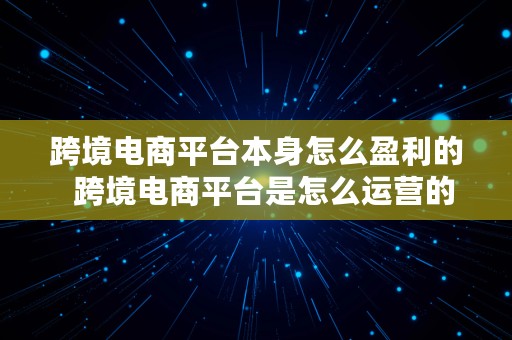 跨境电商平台本身怎么盈利的  跨境电商平台是怎么运营的