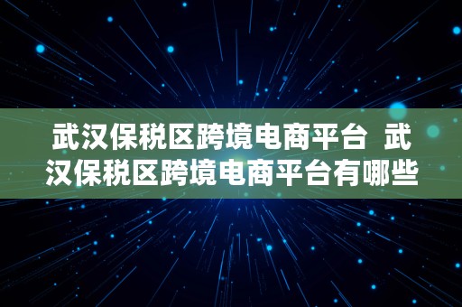 武汉保税区跨境电商平台  武汉保税区跨境电商平台有哪些