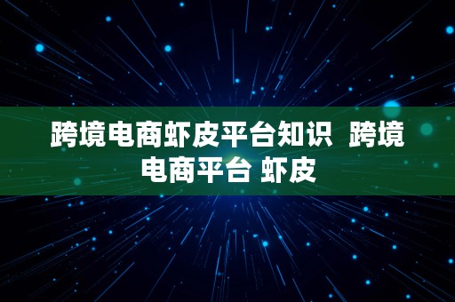 跨境电商虾皮平台知识  跨境电商平台 虾皮