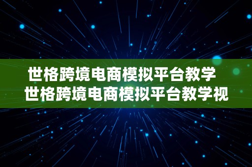 世格跨境电商模拟平台教学  世格跨境电商模拟平台教学视频