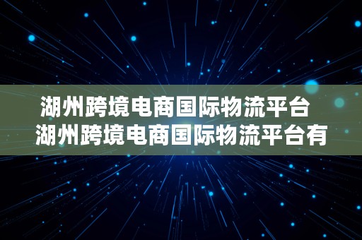 湖州跨境电商国际物流平台  湖州跨境电商国际物流平台有哪些