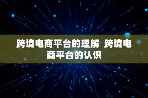 跨境电商平台的理解  跨境电商平台的认识