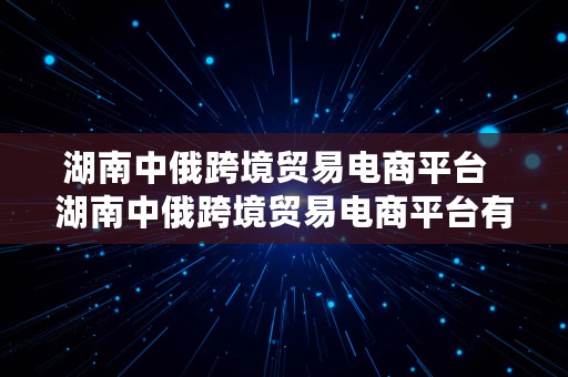 湖南中俄跨境贸易电商平台  湖南中俄跨境贸易电商平台有哪些