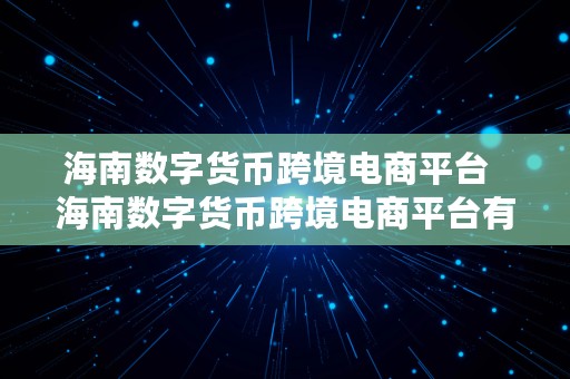 海南数字货币跨境电商平台  海南数字货币跨境电商平台有哪些