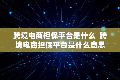 跨境电商担保平台是什么  跨境电商担保平台是什么意思