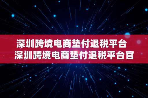 深圳跨境电商垫付退税平台  深圳跨境电商垫付退税平台官网