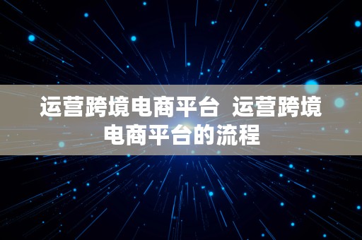 运营跨境电商平台  运营跨境电商平台的流程