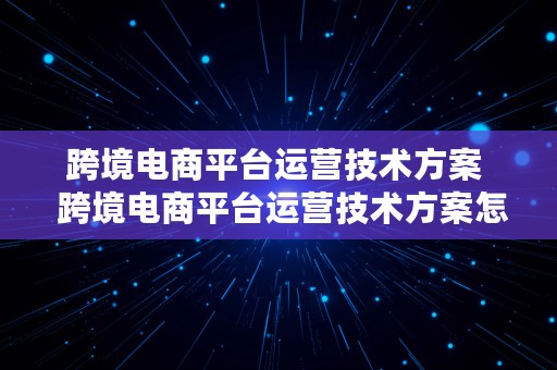 跨境电商平台运营技术方案  跨境电商平台运营技术方案怎么写