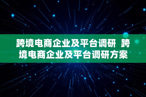 跨境电商企业及平台调研  跨境电商企业及平台调研方案