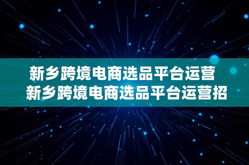 新乡跨境电商选品平台运营  新乡跨境电商选品平台运营招聘