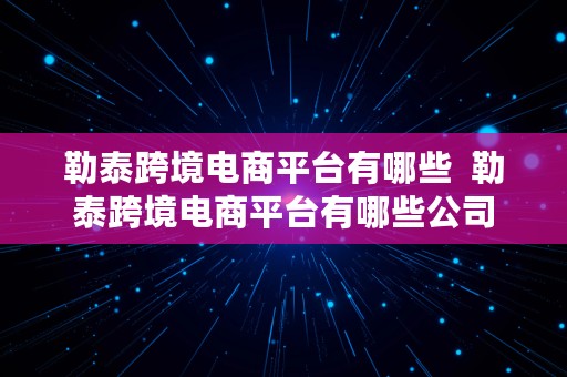 勒泰跨境电商平台有哪些  勒泰跨境电商平台有哪些公司