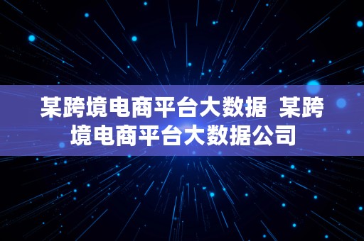 某跨境电商平台大数据  某跨境电商平台大数据公司