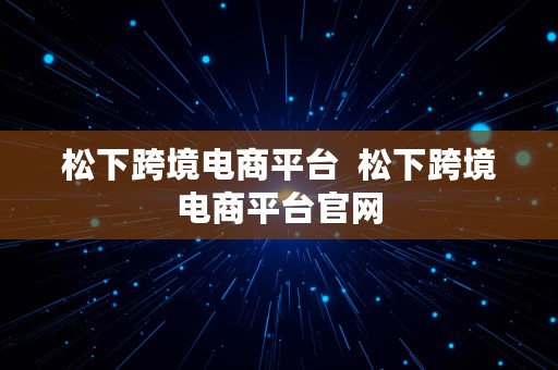 松下跨境电商平台  松下跨境电商平台官网