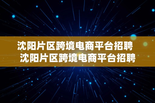 沈阳片区跨境电商平台招聘  沈阳片区跨境电商平台招聘