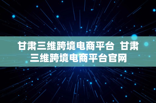 甘肃三维跨境电商平台  甘肃三维跨境电商平台官网