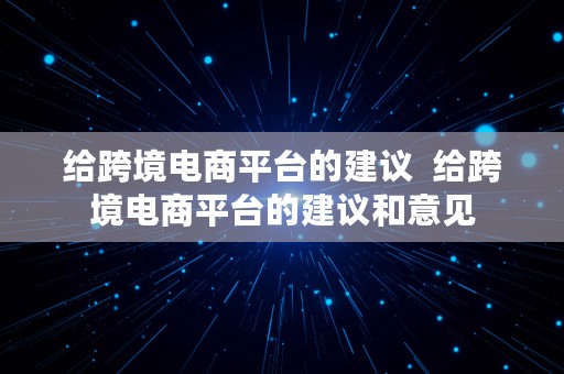 给跨境电商平台的建议  给跨境电商平台的建议和意见