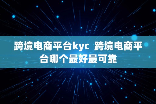 跨境电商平台kyc  跨境电商平台哪个最好最可靠