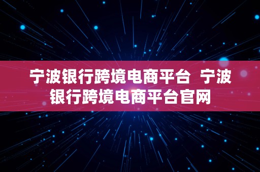 宁波银行跨境电商平台  宁波银行跨境电商平台官网