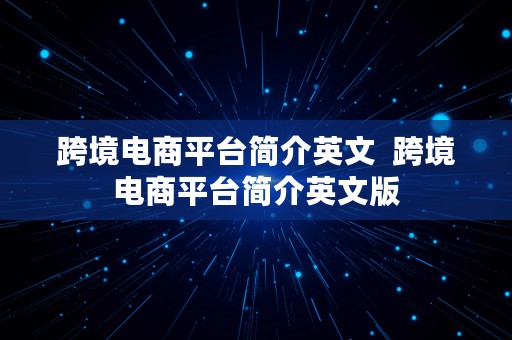 跨境电商平台简介英文  跨境电商平台简介英文版