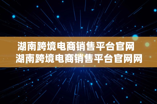 湖南跨境电商销售平台官网  湖南跨境电商销售平台官网网址