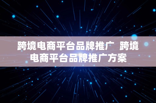 跨境电商平台品牌推广  跨境电商平台品牌推广方案