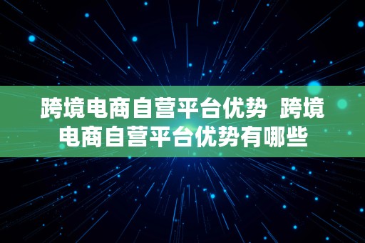 跨境电商自营平台优势  跨境电商自营平台优势有哪些