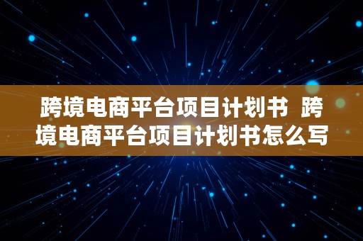 跨境电商平台项目计划书  跨境电商平台项目计划书怎么写