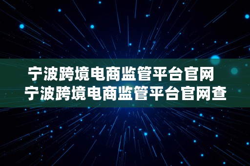 宁波跨境电商监管平台官网  宁波跨境电商监管平台官网查询