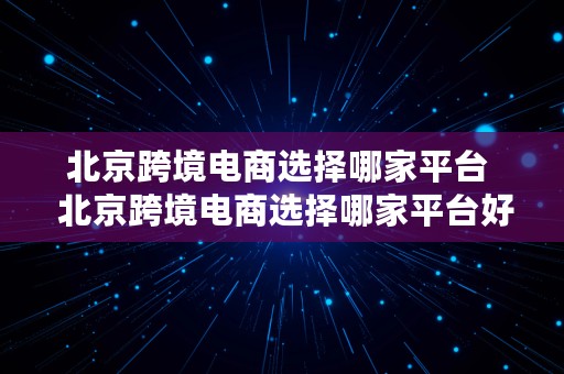 北京跨境电商选择哪家平台  北京跨境电商选择哪家平台好