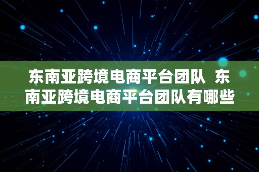 东南亚跨境电商平台团队  东南亚跨境电商平台团队有哪些