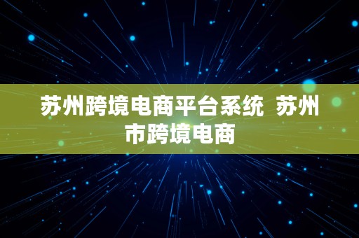 苏州跨境电商平台系统  苏州市跨境电商