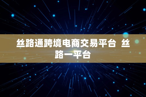 丝路通跨境电商交易平台  丝路一平台