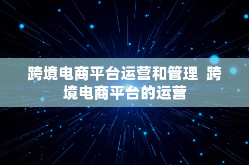 跨境电商平台运营和管理  跨境电商平台的运营