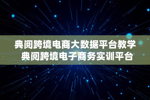 典阅跨境电商大数据平台教学  典阅跨境电子商务实训平台