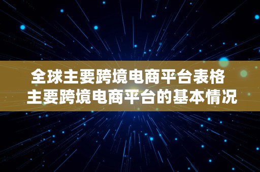 全球主要跨境电商平台表格  主要跨境电商平台的基本情况